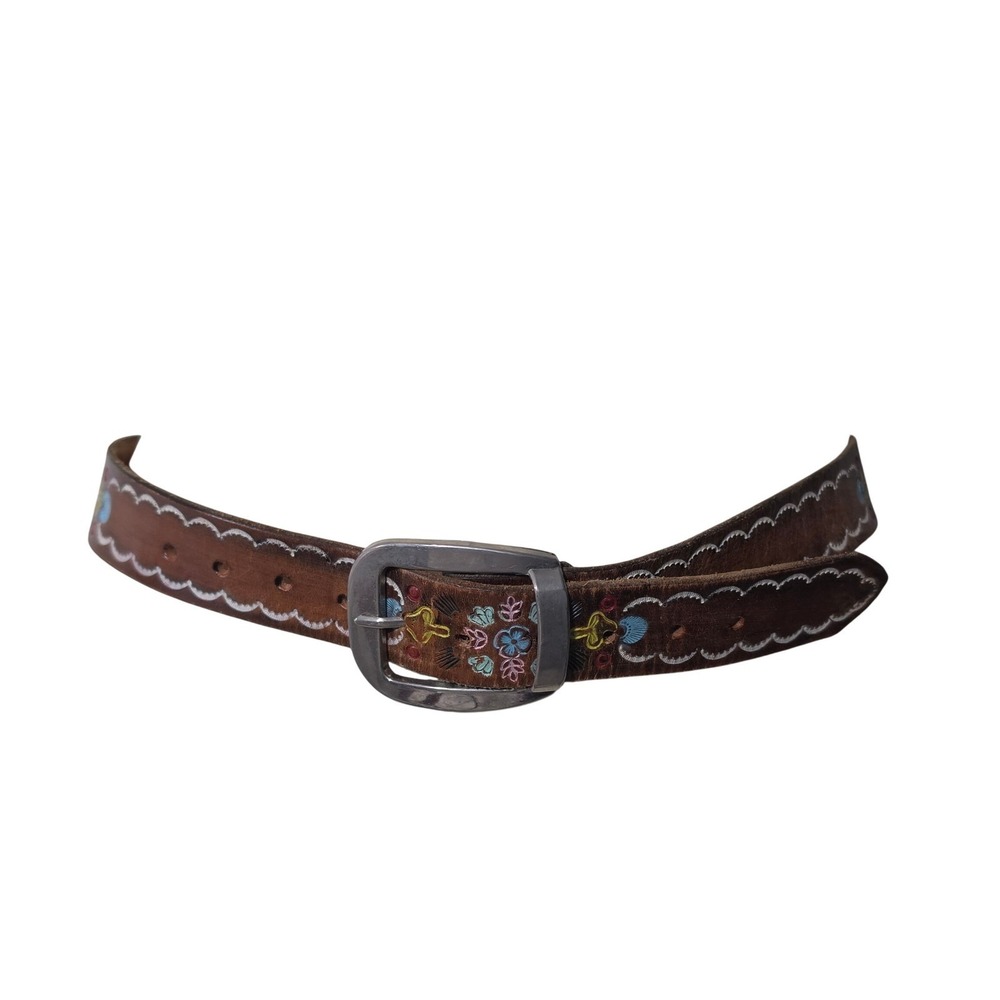 Handmade Leather Belt womens 36 Brown Good Floral carved Spain Boho western